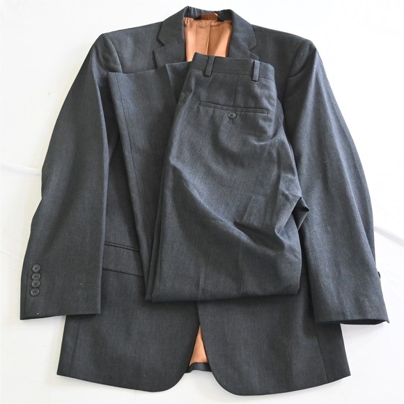 Jos A Bank 37R 38R 28x32 Gray 100% Wool Slim Mens‎ Jacket Pants Suit